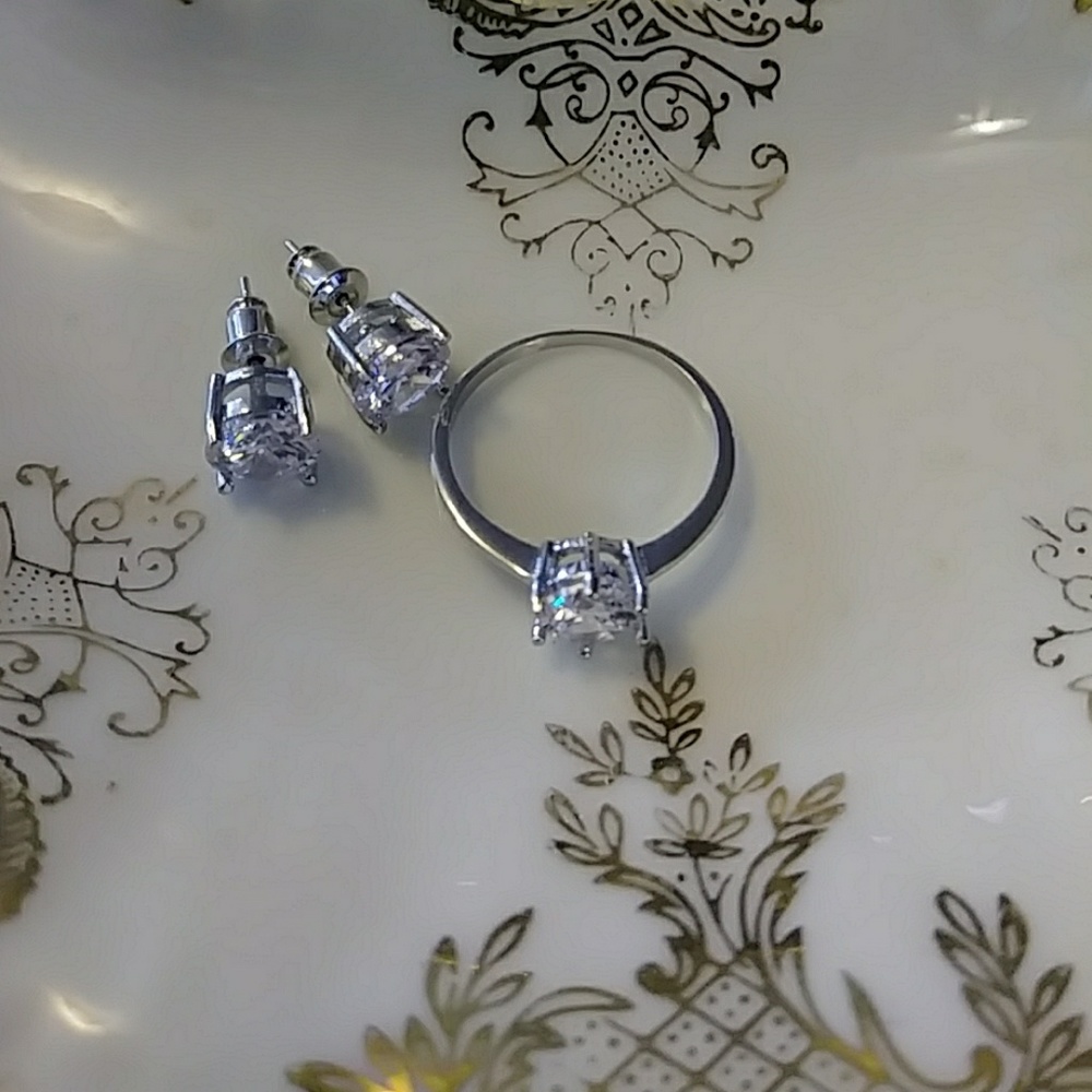 10k white gold filled ring and post earrings